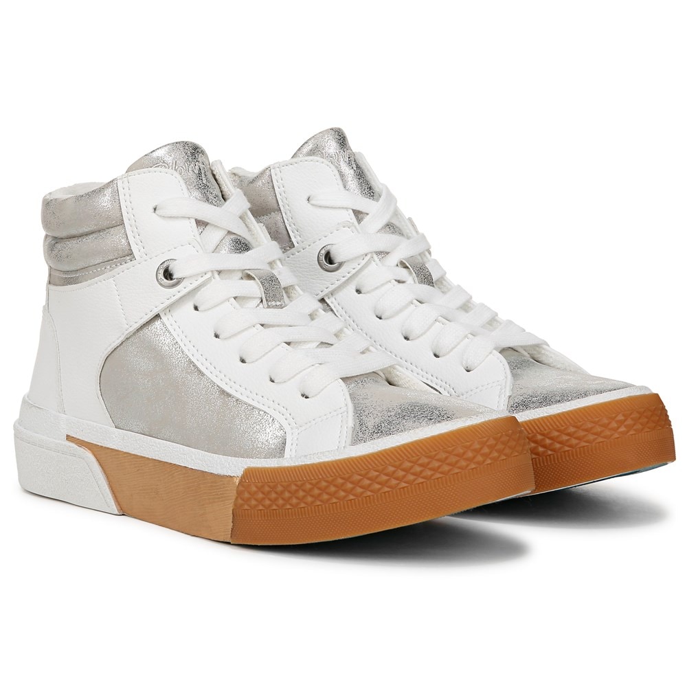 Blowfish Women's Waverly High Top Sneaker - White Silver Faux Leather