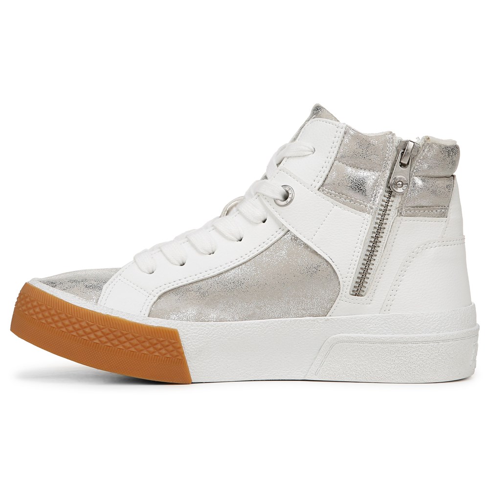 Blowfish Women\'s Waverly High Top Sneaker - White Silver Faux Leather