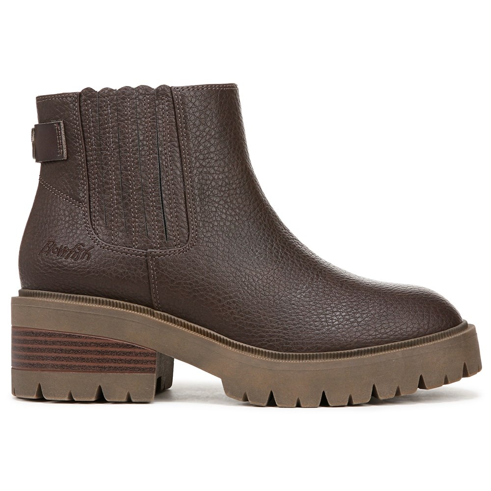 Blowfish Women\'s Joy Lug Sole Chelsea Bootie - Dark Brown Faux Leather