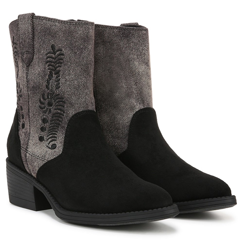 Blowfish Women's Rebel 2 Western Bootie - Black Microsuede/Denim