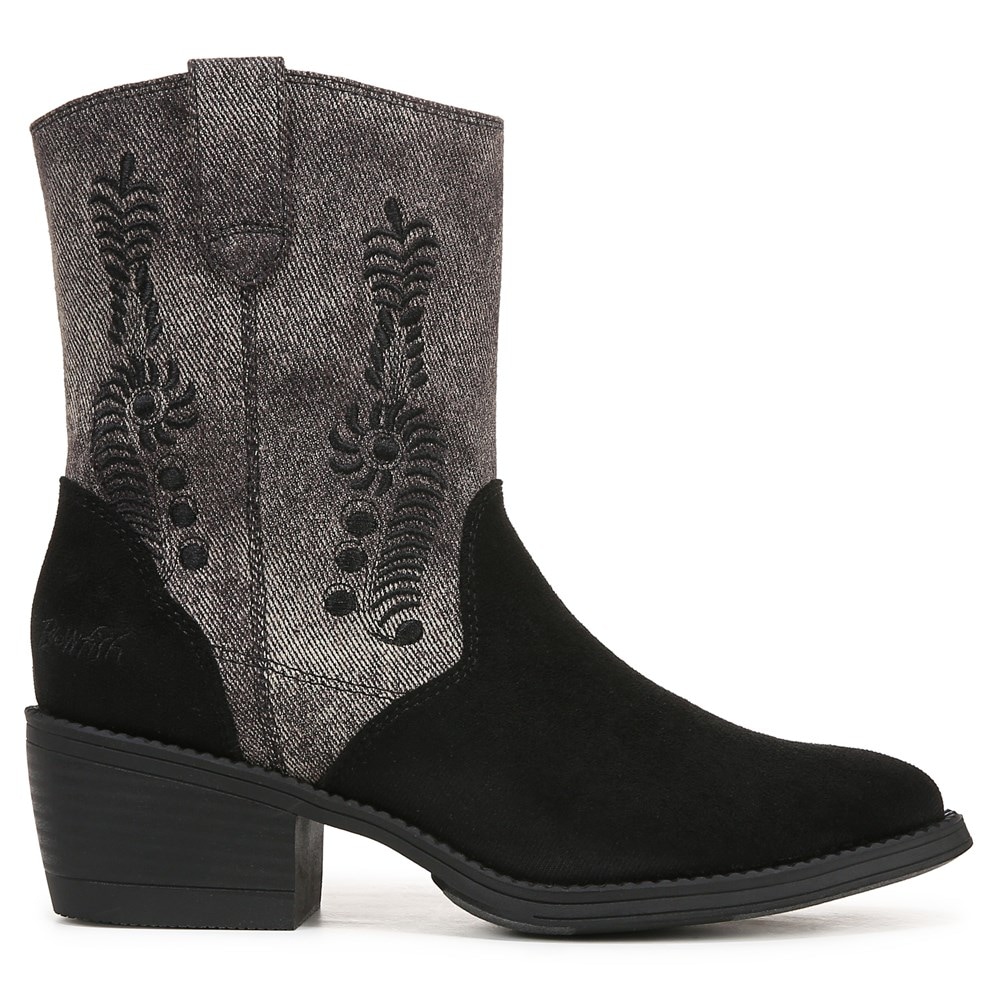 Blowfish Women\'s Rebel 2 Western Bootie - Black Microsuede/Denim