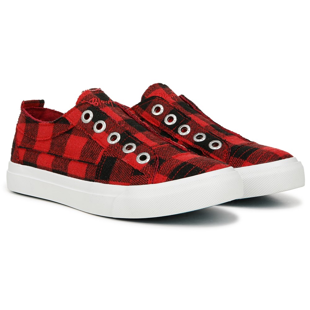 Blowfish Women's Play Slip On Sneaker - Red Plaid Fabric