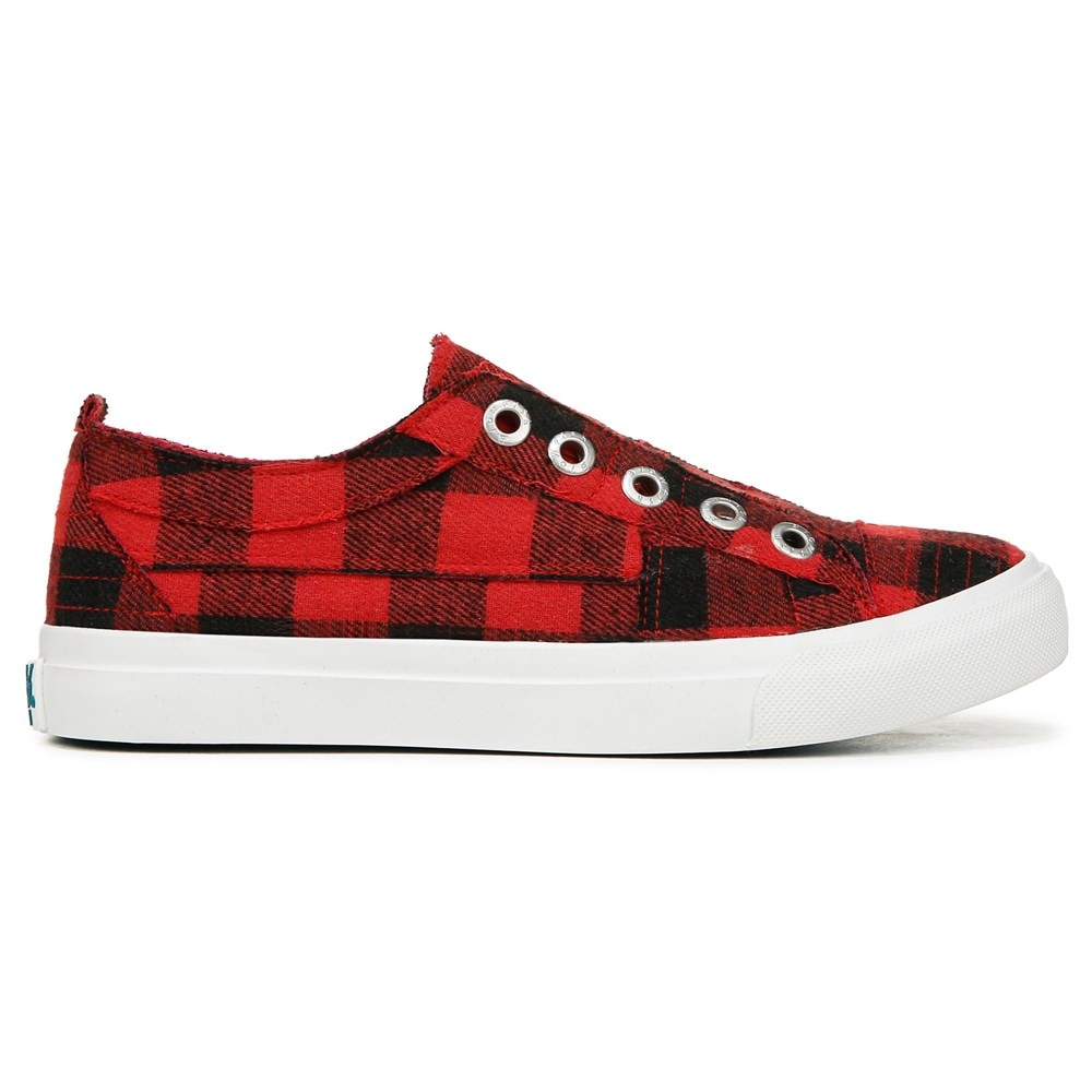 Blowfish Women\'s Play Slip On Sneaker - Red Plaid Fabric