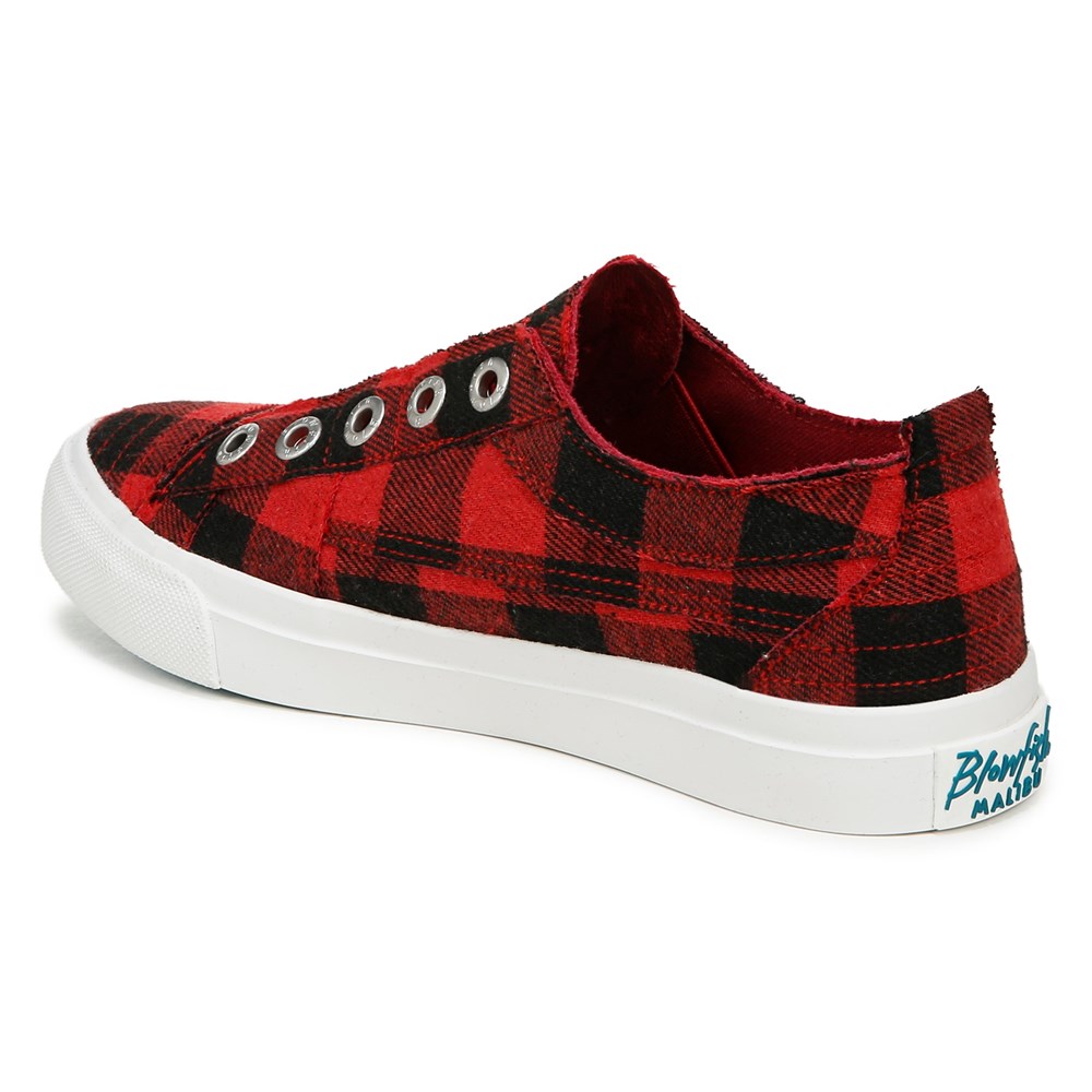 Blowfish Women\'s Play Slip On Sneaker - Red Plaid Fabric