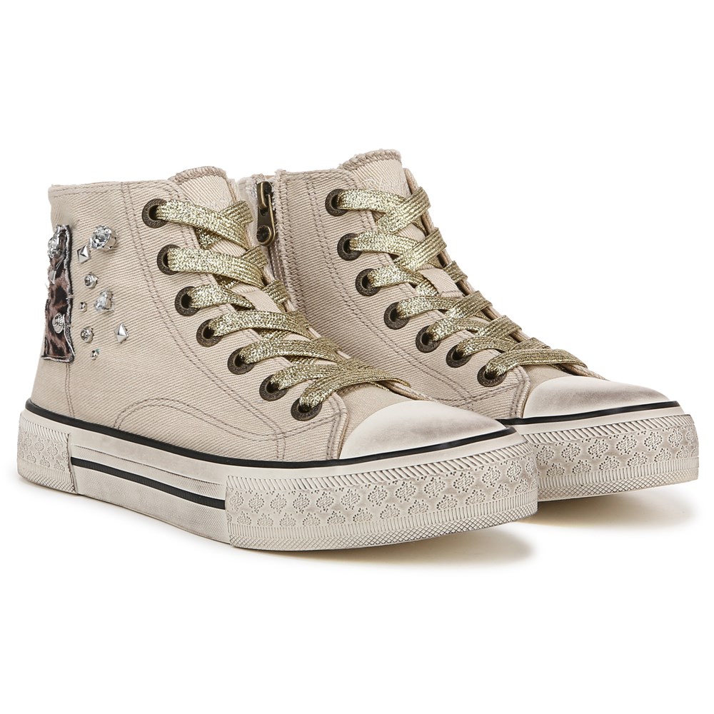Blowfish Women's Kimber-Hi High Top Sneaker - Beige Acid Wash Twill