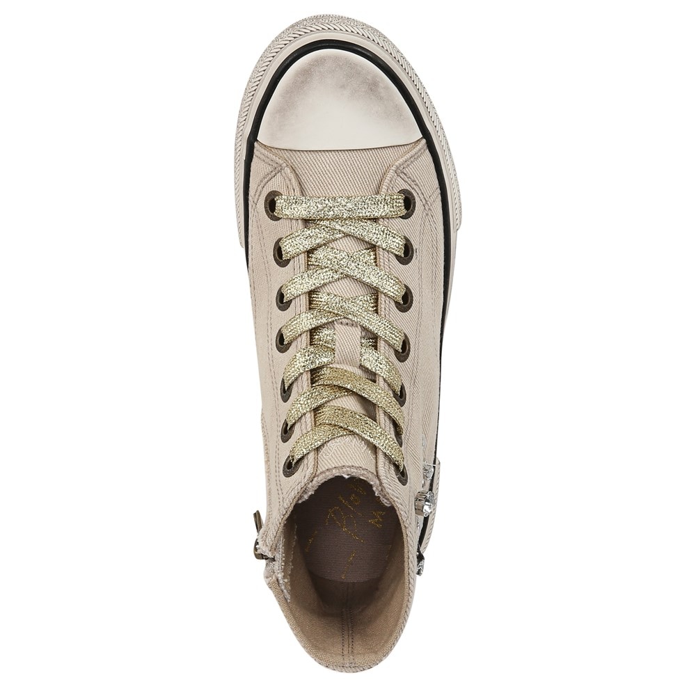 Blowfish Women\'s Kimber-Hi High Top Sneaker - Beige Acid Wash Twill