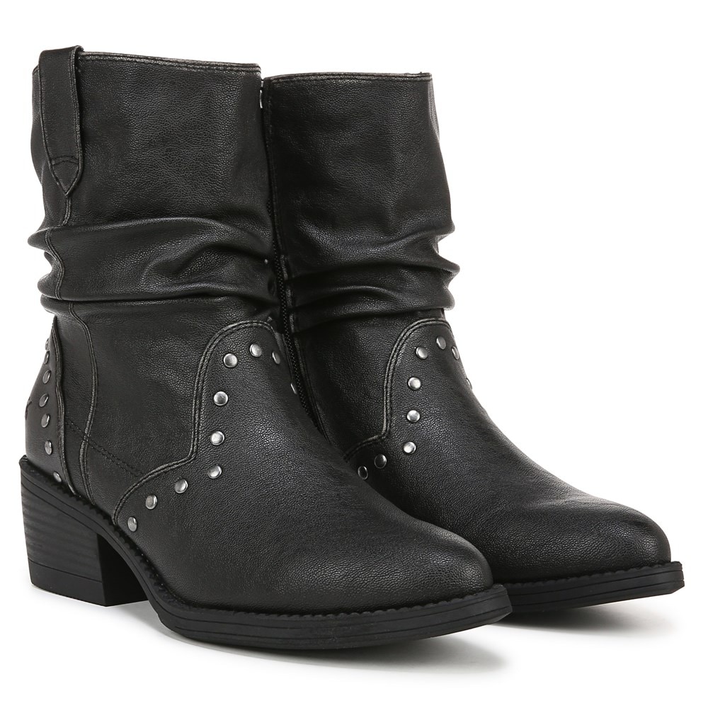 Blowfish Women's Rebel Western Slouch Bootie - Black Distressed Faux Leather