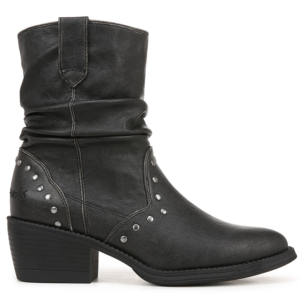 Blowfish Women\'s Rebel Western Slouch Bootie - Black Distressed Faux Leather