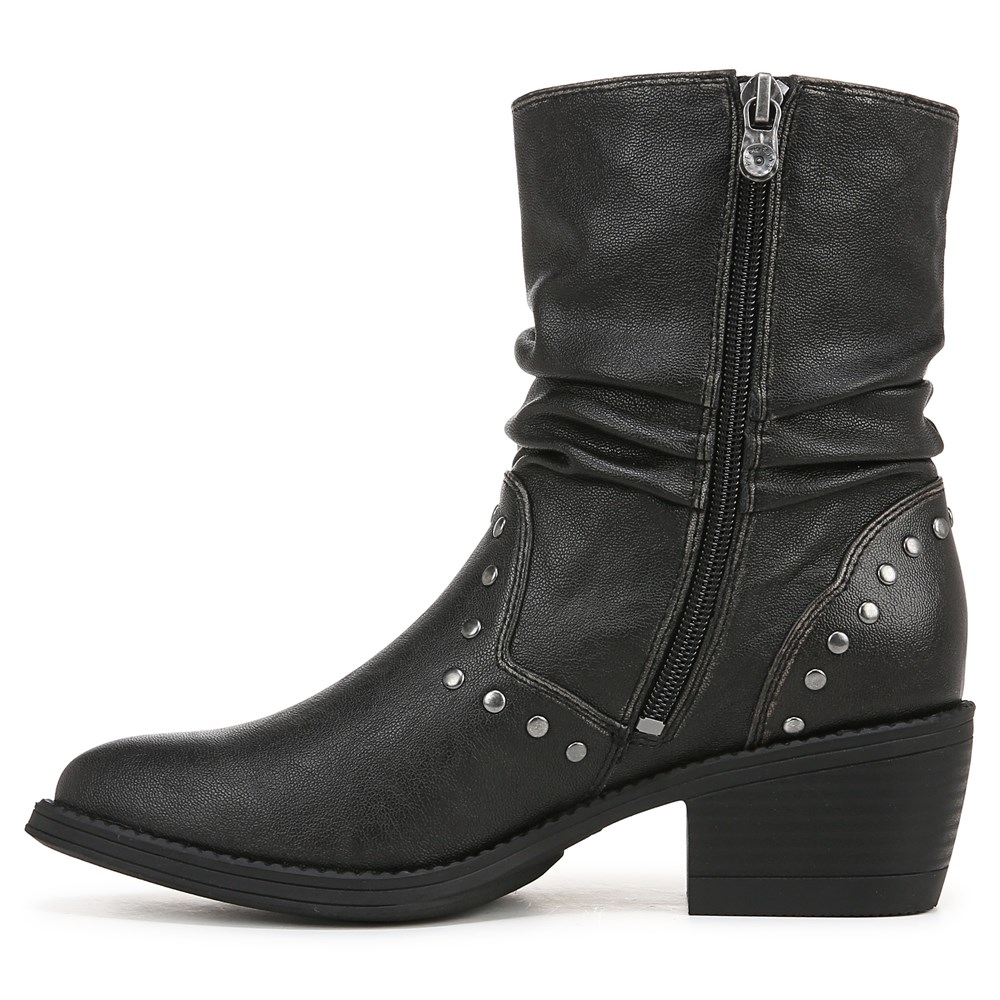 Blowfish Women\'s Rebel Western Slouch Bootie - Black Distressed Faux Leather