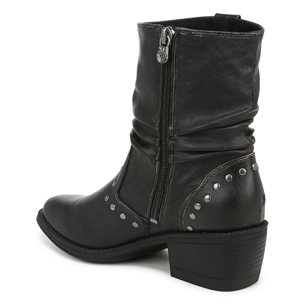 Blowfish Women\'s Rebel Western Slouch Bootie - Black Distressed Faux Leather