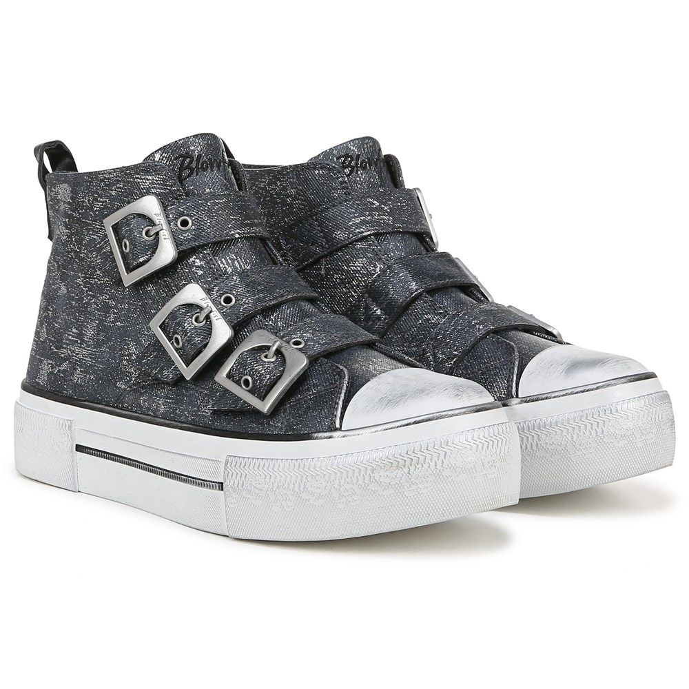 Blowfish Women's Knockout-B High Top Sneaker - Black Shimmer Faux Leather