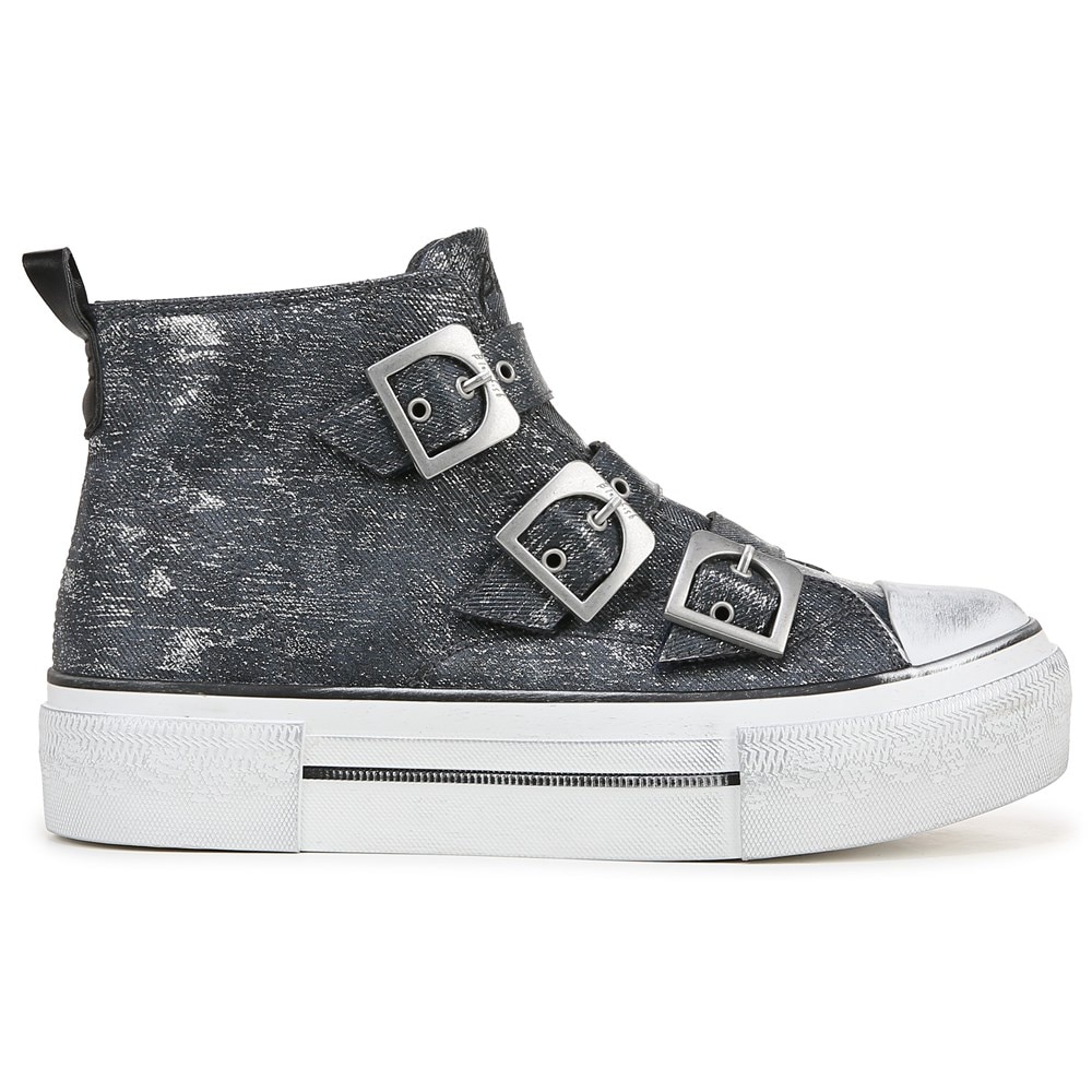 Blowfish Women\'s Knockout-B High Top Sneaker - Black Shimmer Faux Leather