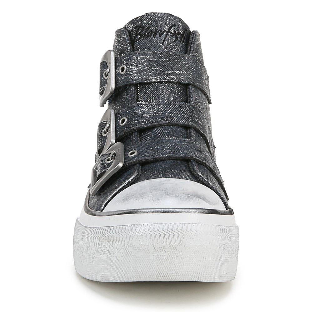 Blowfish Women\'s Knockout-B High Top Sneaker - Black Shimmer Faux Leather